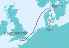 Reiseroute der Kreuzfahrt  Queen Anne desde Kiel - Cunard