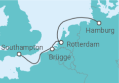 Reiseroute der Kreuzfahrt  Niederlande, Belgien - Cunard