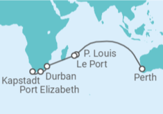 Reiseroute der Kreuzfahrt  Mauritius, Südafrika - Cunard