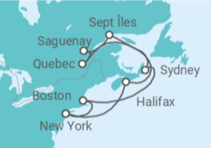 Reiseroute der Kreuzfahrt  USA, Kanada - Cunard