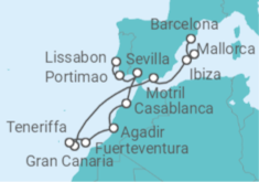 Reiseroute der Kreuzfahrt  Von Barcelona nach Lissabon (Portugal) - NCL Norwegian Cruise Line