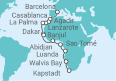 Reiseroute der Kreuzfahrt  Von Barcelona nach Kapstadt (Südafrika) - NCL Norwegian Cruise Line