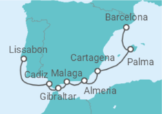 Reiseroute der Kreuzfahrt  Spanien, Gibraltar, Portugal - WindStar Cruises
