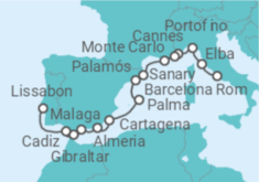 Reiseroute der Kreuzfahrt  Von Civitavecchia (Rom) nach Lissabon (Portugal) - WindStar Cruises