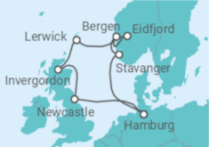 Reiseroute der Kreuzfahrt  Großbritannien & Norwegen - AIDA