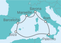 Reiseroute der Kreuzfahrt  Spanien, Italien, Frankreich Alles Inklusive - Costa Kreuzfahrten