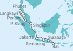 Reiseroute der Kreuzfahrt  Von Singapur nach Benoa (Bali), Indonesia - NCL Norwegian Cruise Line