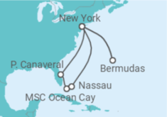 Reiseroute der Kreuzfahrt  Bermudas, USA, Bahamas - MSC Cruises