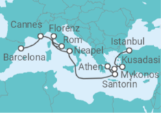 Reiseroute der Kreuzfahrt  Von Barcelona nach Istanbul (Türkei) - NCL Norwegian Cruise Line