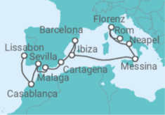 Reiseroute der Kreuzfahrt  Von Civitavecchia (Rom) nach Lissabon (Portugal) - NCL Norwegian Cruise Line