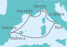 Reiseroute der Kreuzfahrt  Frankreich, Italien, Spanien - Costa Kreuzfahrten