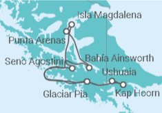 Reiseroute der Kreuzfahrt  Auf den Spuren von Darwin ab Punta Arenas - Australis