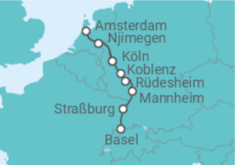 Reiseroute der Kreuzfahrt  Basel • Rüdesheim • Amsterdam • Köln - Nicko Cruises