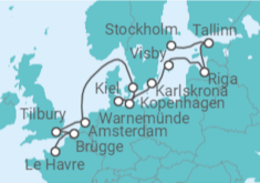Reiseroute der Kreuzfahrt  Von Stockholm (Schweden) nach Le Havre (Frankreich) - NCL Norwegian Cruise Line