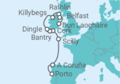 Reiseroute der Kreuzfahrt  Expedition Rund um Irland - Die Irische Seele – rau, wild und geheimnisvoll - Hapag-Lloyd Cruises