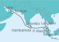 Reiseroute der Kreuzfahrt  15 Nächte - Singapur bis Dubai - Mein Schiff