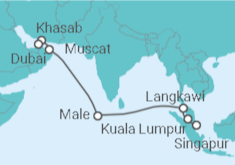 Reiseroute der Kreuzfahrt  Von Singapur nach Dubai - AIDA