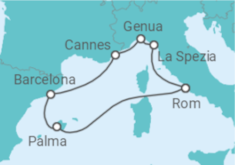 Reiseroute der Kreuzfahrt  Italien, Spanien - MSC Cruises