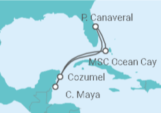Reiseroute der Kreuzfahrt  Mexiko - MSC Cruises
