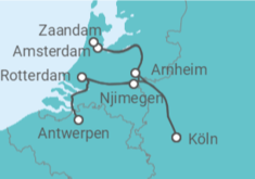 Reiseroute der Kreuzfahrt  Köln • Antwerpen • Amsterdam • Köln - Nicko Cruises