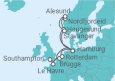 Reiseroute der Kreuzfahrt  Norwegen, Deutschland, Vereinigtes Königreich, Frankreich, Belgien, Niederlande - AIDA