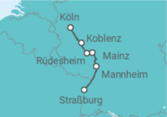 Reiseroute der Kreuzfahrt  Köln • Rüdesheim • Straßburg • Köln - Nicko Cruises