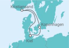 Reiseroute der Kreuzfahrt  Kurzreise nach Kristiansand & Kopenhagen - AIDA
