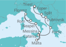Reiseroute der Kreuzfahrt  Von Civitavecchia (Rom) nach Triest (Italien) - NCL Norwegian Cruise Line