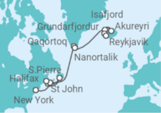 Reiseroute der Kreuzfahrt  Kanada, Grönland, Island - NCL Norwegian Cruise Line