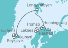 Reiseroute der Kreuzfahrt  Norwegen, Spitzbergen & Island - NCL Norwegian Cruise Line