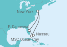 Reiseroute der Kreuzfahrt  Bahamas und Florida All Inclusive & New York - MSC Cruises