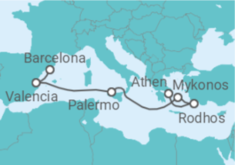 Reiseroute der Kreuzfahrt  Griechenland, Italien, Spanien - Royal Caribbean
