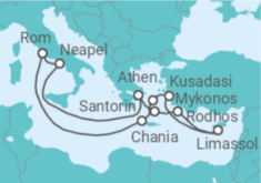Reiseroute der Kreuzfahrt  Italien, Griechenland, Zypern, Israel - Royal Caribbean