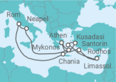 Reiseroute der Kreuzfahrt  Griechenland, Israel, Zypern, Italien - Royal Caribbean