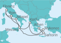 Reiseroute der Kreuzfahrt  Griechenland, Italien - NCL Norwegian Cruise Line