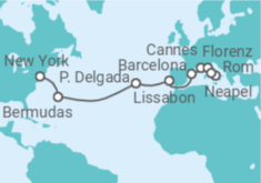 Reiseroute der Kreuzfahrt  Bermudas, Portugal, Spanien, Frankreich, Italien - NCL Norwegian Cruise Line