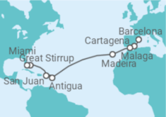 Reiseroute der Kreuzfahrt  Spanien, Portugal, Antigua Und Barbuda, Puerto Rico - NCL Norwegian Cruise Line