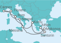 Reiseroute der Kreuzfahrt  Griechenland, Italien, Frankreich - NCL Norwegian Cruise Line