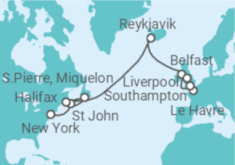 Reiseroute der Kreuzfahrt  Kanada, Antigua Und Barbuda, Island, Vereinigtes Königreich, Frankreich - NCL Norwegian Cruise Line