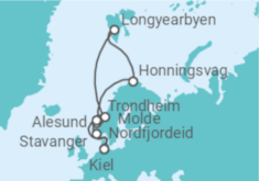 Reiseroute der Kreuzfahrt  14 Nächte - Norwegen mit Nordkap & Nordfjordeid - Mein Schiff