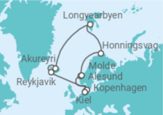 Reiseroute der Kreuzfahrt  17 Nächte - Nordland mit Nordkap & Reykjavik - Mein Schiff