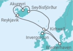 Reiseroute der Kreuzfahrt  12 Nächte - Island mit Orkney-Inseln & Schottland - Mein Schiff