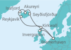 Reiseroute der Kreuzfahrt  12 Nächte - Island mit Schottland - Mein Schiff