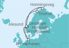 Reiseroute der Kreuzfahrt  11 Nächte - Norwegen mit Nordkap & Tromsø - Mein Schiff