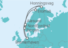 Reiseroute der Kreuzfahrt  11 Nächte - Norwegen mit Nordkap & Bergen - Mein Schiff