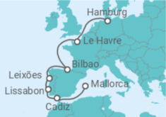 Reiseroute der Kreuzfahrt  10 Nächte - Mallorca bis Hamburg - Mein Schiff