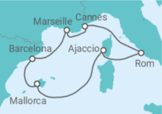 Reiseroute der Kreuzfahrt  9 Nächte - Westliches Mittelmeer mit Marseille - Mein Schiff