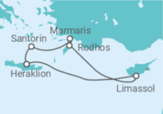 Reiseroute der Kreuzfahrt  7 Nächte - Östliches Mittelmeer mit Rhodos - Mein Schiff