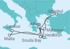 Reiseroute der Kreuzfahrt  14 Nächte - Östliches Mittelmeer mit Malta & Kreta - Mein Schiff