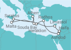 Reiseroute der Kreuzfahrt  14 Nächte - Östliches Mittelmeer mit Malta & Zypern - Mein Schiff